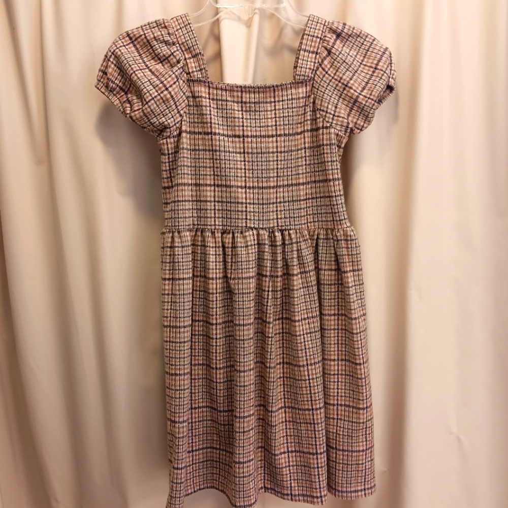EUC Nannette Kids Girls Brown Plaid Dress Size 10
